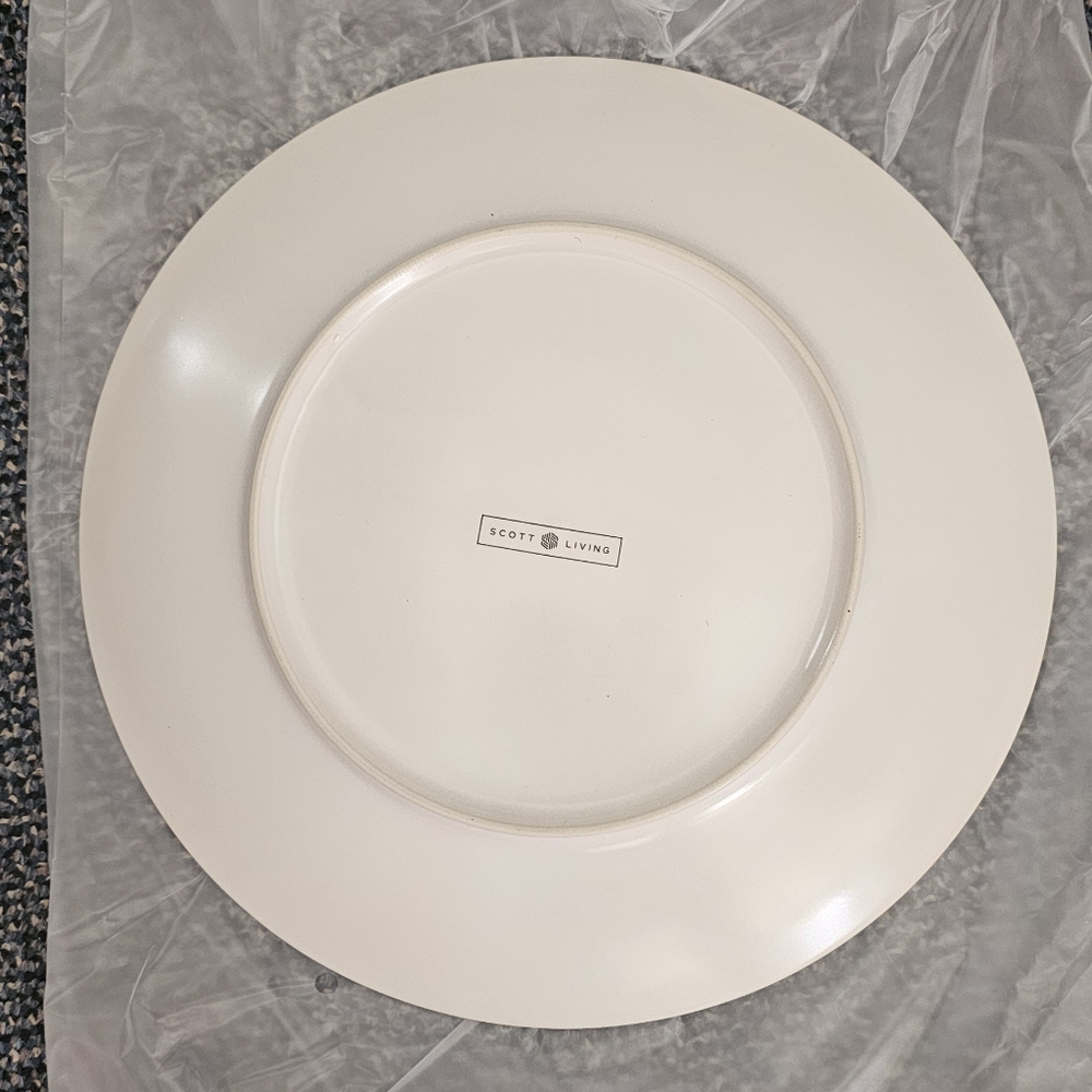 Scott Living 12 inch Round Ceramic Holiday Platter 2PK White Gold New MSRP $62 - Picture 3 of 8